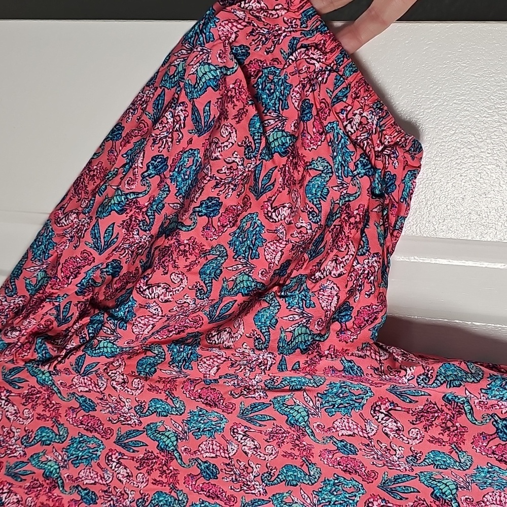 Simply Southern sm Pink and Blue Ocean Seahorse Pattern Maxi Dress - Picture 13 of 14